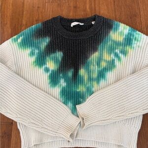 A.L.C. Green and Black Crew Neck Sweater with Artistic Knit Pattern